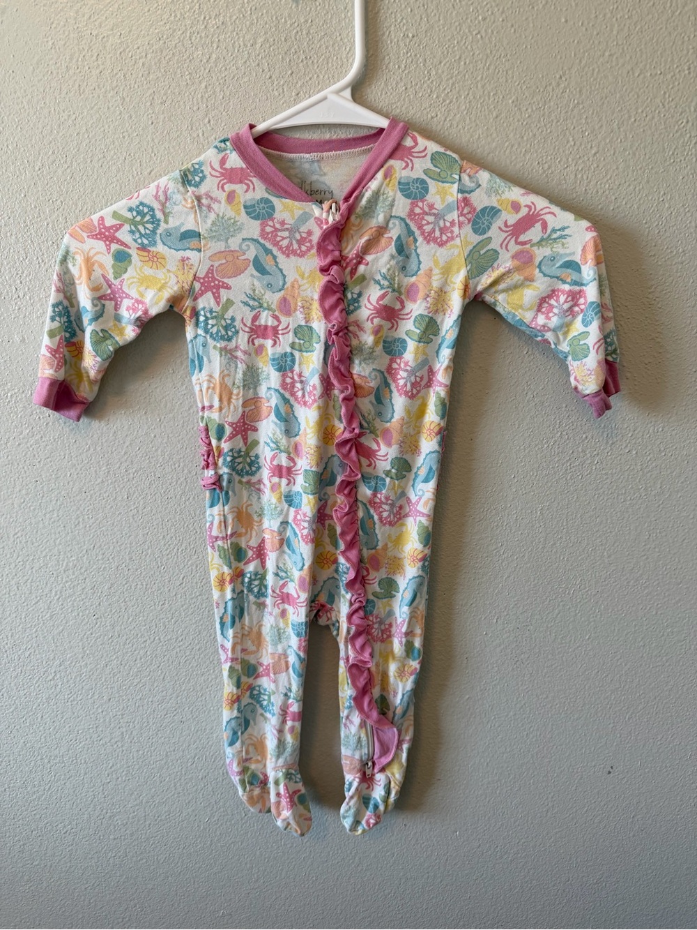 Milkberry Bamboo Coastal Under the Sea Ruffle Footed Sleeper Baby Girl 6-9M